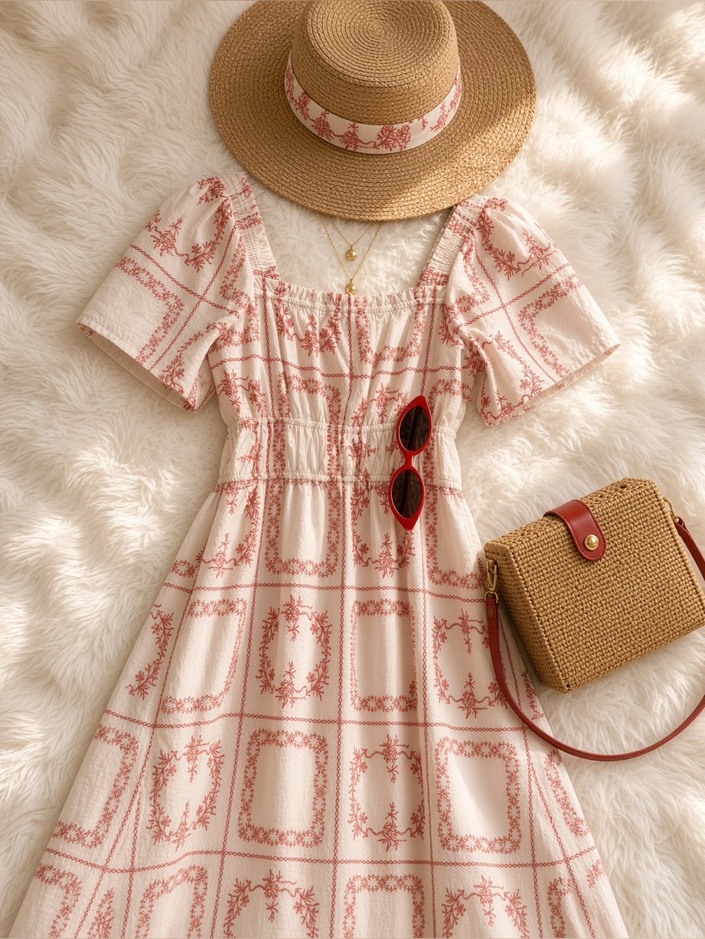 Rails Women’s white & red   Square-Neck Midi Dress